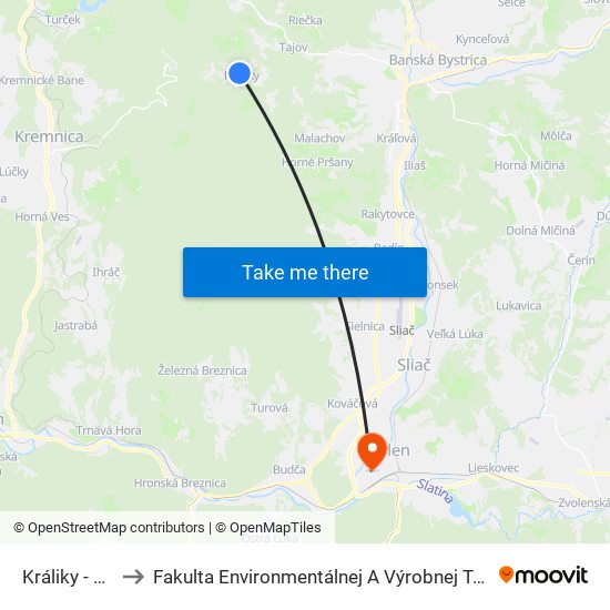 Králiky - Rovné to Fakulta Environmentálnej A Výrobnej Technicky Tuzvo map