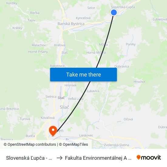 Slovenská Ľupča - Príboj, POD Skalou to Fakulta Environmentálnej A Výrobnej Technicky Tuzvo map