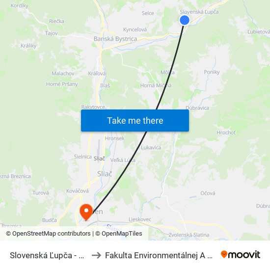 Slovenská Ľupča - Príboj, POD Skalou to Fakulta Environmentálnej A Výrobnej Technicky Tuzvo map