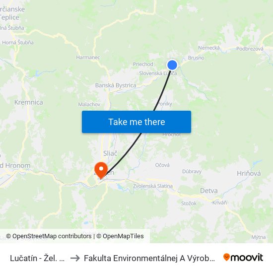 Lučatín - Žel. Zastávka to Fakulta Environmentálnej A Výrobnej Technicky Tuzvo map