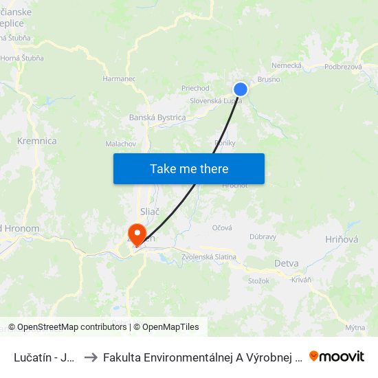 Lučatín - Jednota to Fakulta Environmentálnej A Výrobnej Technicky Tuzvo map