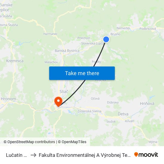 Lučatín - Ssc to Fakulta Environmentálnej A Výrobnej Technicky Tuzvo map