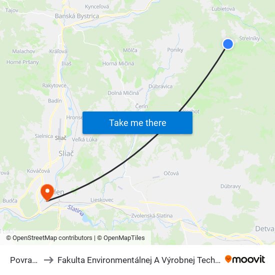 Povrazník to Fakulta Environmentálnej A Výrobnej Technicky Tuzvo map