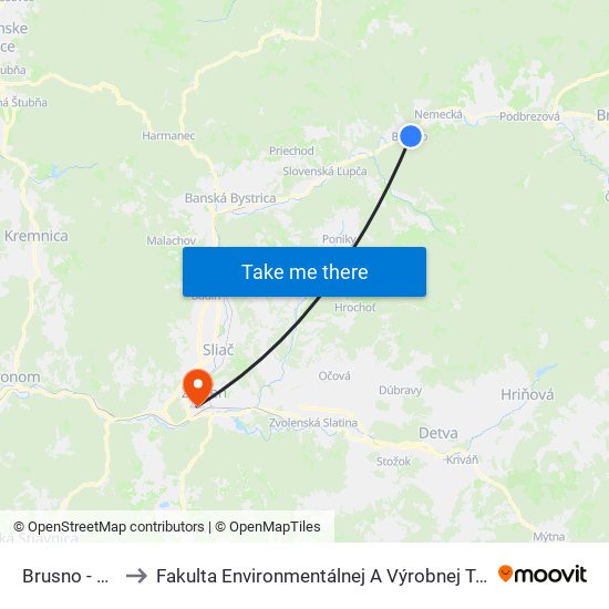 Brusno - Kováč to Fakulta Environmentálnej A Výrobnej Technicky Tuzvo map