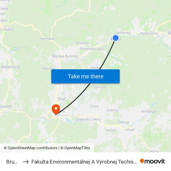 Brusno to Fakulta Environmentálnej A Výrobnej Technicky Tuzvo map