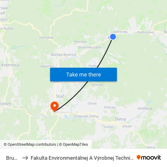 Brusno to Fakulta Environmentálnej A Výrobnej Technicky Tuzvo map