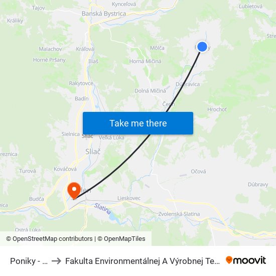 Poniky - Pelc to Fakulta Environmentálnej A Výrobnej Technicky Tuzvo map