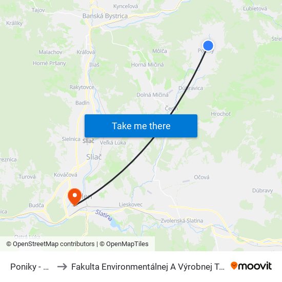 Poniky - Hlinka to Fakulta Environmentálnej A Výrobnej Technicky Tuzvo map