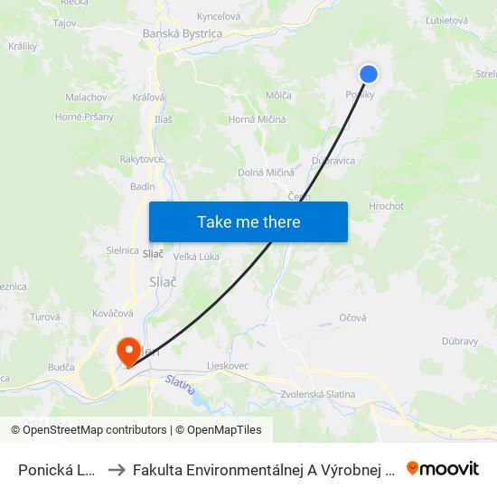 Ponická Lehôtka to Fakulta Environmentálnej A Výrobnej Technicky Tuzvo map