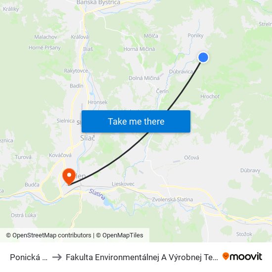 Ponická Huta to Fakulta Environmentálnej A Výrobnej Technicky Tuzvo map