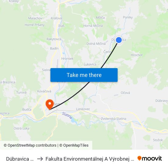 Dúbravica - Kmeť to Fakulta Environmentálnej A Výrobnej Technicky Tuzvo map