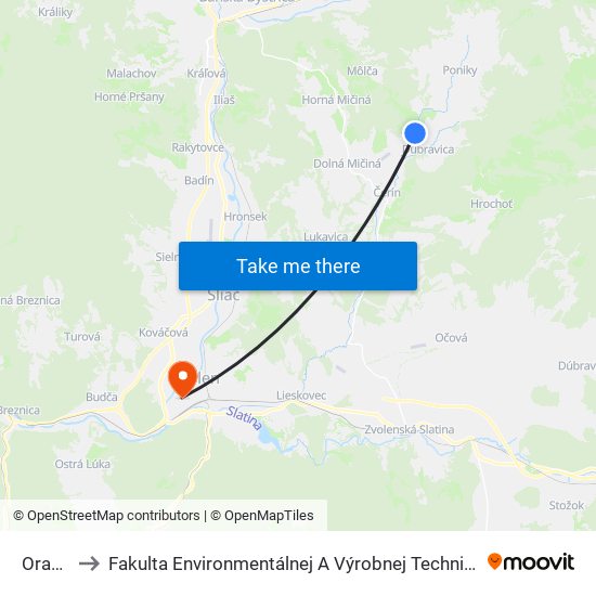 Oravce to Fakulta Environmentálnej A Výrobnej Technicky Tuzvo map