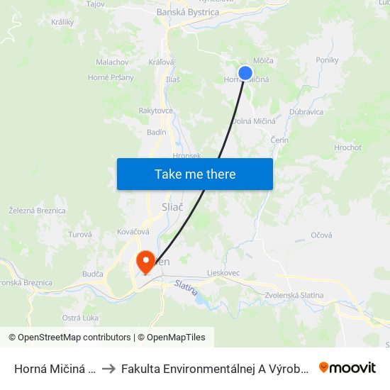 Horná Mičiná - Bytovky to Fakulta Environmentálnej A Výrobnej Technicky Tuzvo map