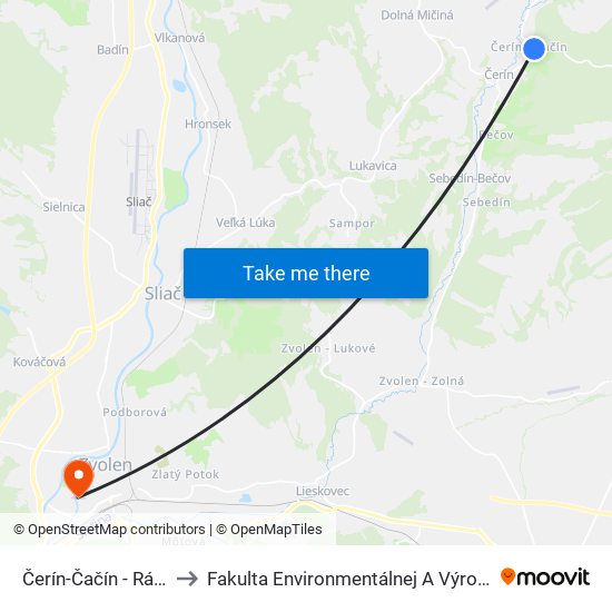 Čerín-Čačín - Rázc. Hrochoť to Fakulta Environmentálnej A Výrobnej Technicky Tuzvo map