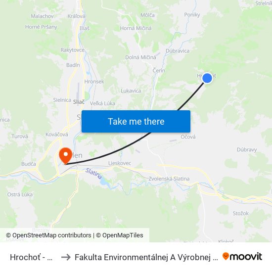 Hrochoť - Močare to Fakulta Environmentálnej A Výrobnej Technicky Tuzvo map