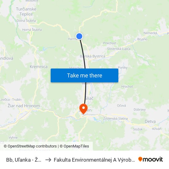 Bb, Uľanka - Žel. Stanica to Fakulta Environmentálnej A Výrobnej Technicky Tuzvo map