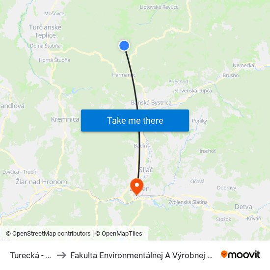 Turecká - Horná to Fakulta Environmentálnej A Výrobnej Technicky Tuzvo map