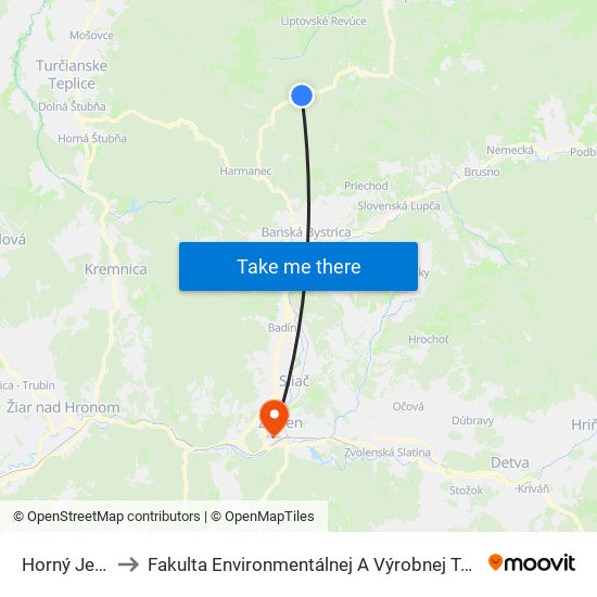 Horný Jelenec to Fakulta Environmentálnej A Výrobnej Technicky Tuzvo map