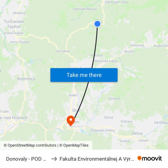 Donovaly - POD Magurou - Atc to Fakulta Environmentálnej A Výrobnej Technicky Tuzvo map