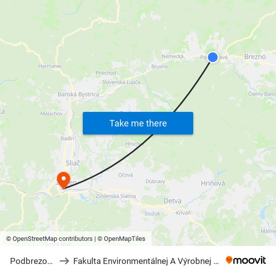 Podbrezová - As to Fakulta Environmentálnej A Výrobnej Technicky Tuzvo map