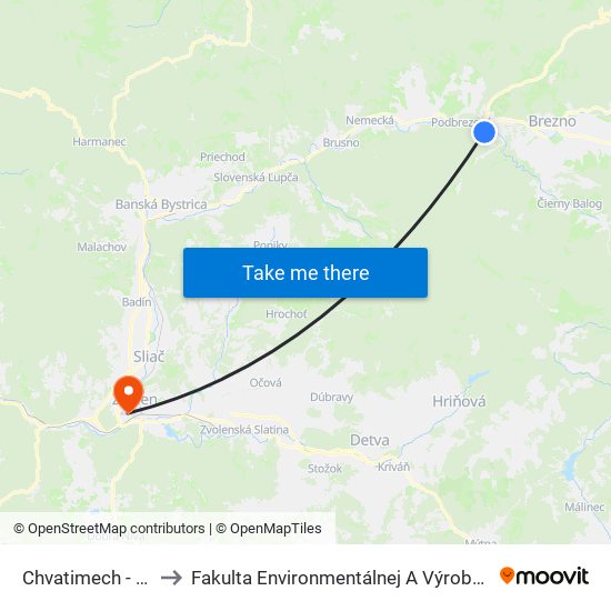 Chvatimech - Rázcestie to Fakulta Environmentálnej A Výrobnej Technicky Tuzvo map