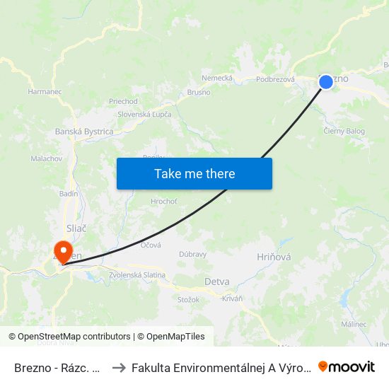 Brezno - Rázc. K Nemocnici to Fakulta Environmentálnej A Výrobnej Technicky Tuzvo map