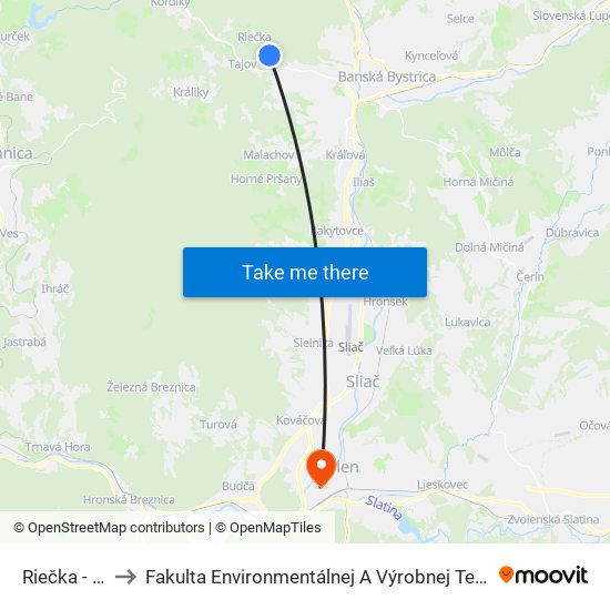 Riečka - Mlyn to Fakulta Environmentálnej A Výrobnej Technicky Tuzvo map