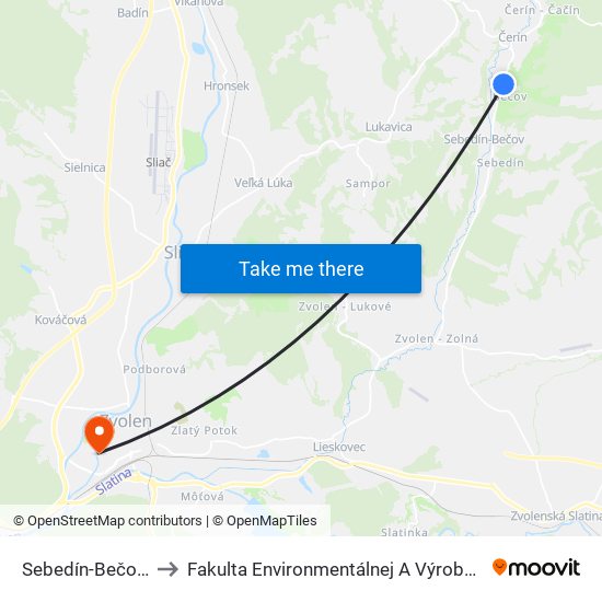 Sebedín-Bečov - Bečov to Fakulta Environmentálnej A Výrobnej Technicky Tuzvo map