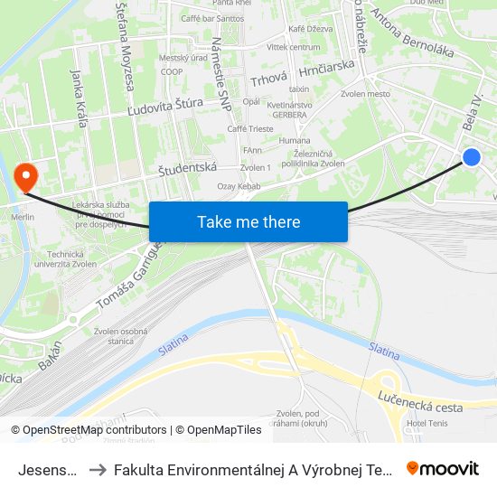 Jesenského to Fakulta Environmentálnej A Výrobnej Technicky Tuzvo map