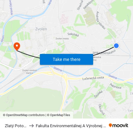 Zlatý Potok - Lidl to Fakulta Environmentálnej A Výrobnej Technicky Tuzvo map