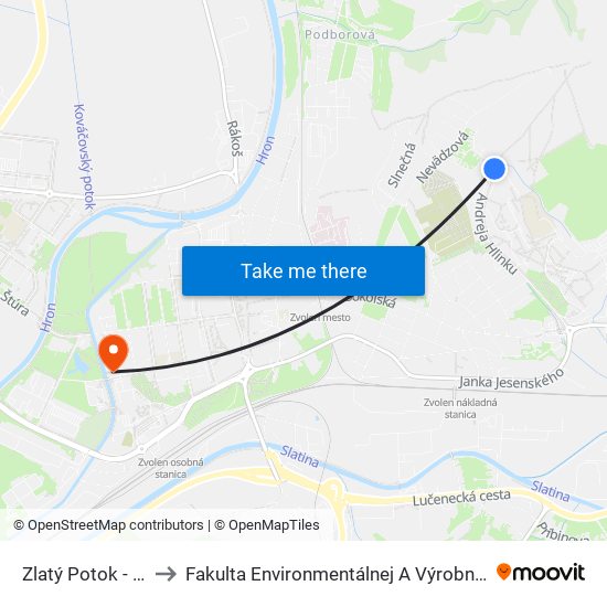 Zlatý Potok - Konečná to Fakulta Environmentálnej A Výrobnej Technicky Tuzvo map