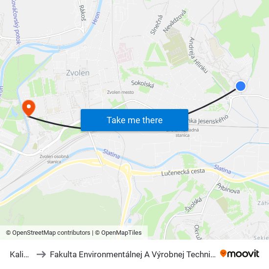 Kalinka to Fakulta Environmentálnej A Výrobnej Technicky Tuzvo map