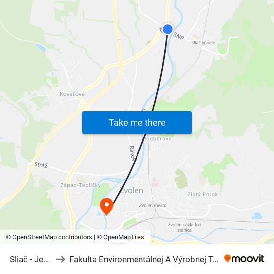 Sliač - Jednota to Fakulta Environmentálnej A Výrobnej Technicky Tuzvo map