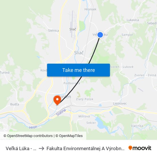 Veľká Lúka - Zvonica to Fakulta Environmentálnej A Výrobnej Technicky Tuzvo map