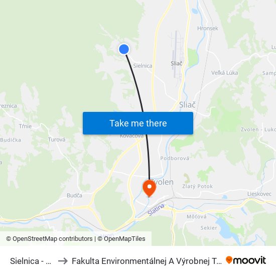 Sielnica - Rákoš to Fakulta Environmentálnej A Výrobnej Technicky Tuzvo map