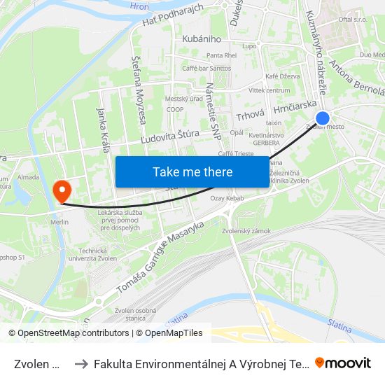 Zvolen Mesto to Fakulta Environmentálnej A Výrobnej Technicky Tuzvo map