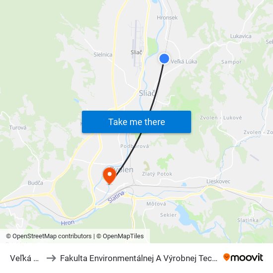 Veľká Lúka to Fakulta Environmentálnej A Výrobnej Technicky Tuzvo map