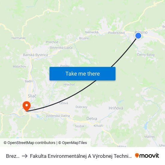 Brezno to Fakulta Environmentálnej A Výrobnej Technicky Tuzvo map