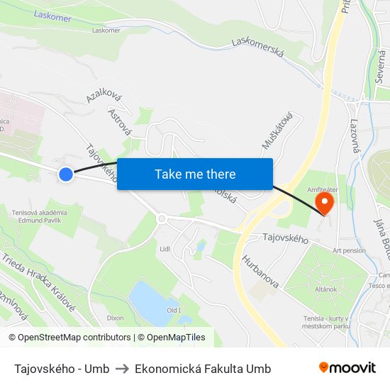 Tajovského - Umb to Ekonomická Fakulta Umb map