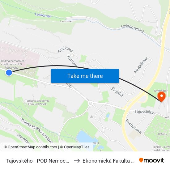 Tajovského - POD Nemocnicou to Ekonomická Fakulta Umb map