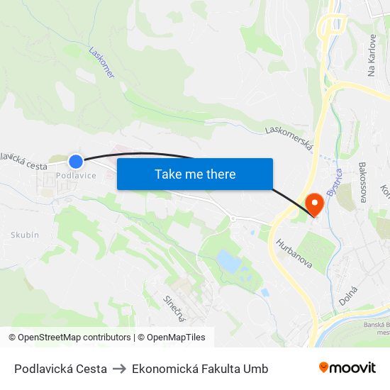 Podlavická Cesta to Ekonomická Fakulta Umb map