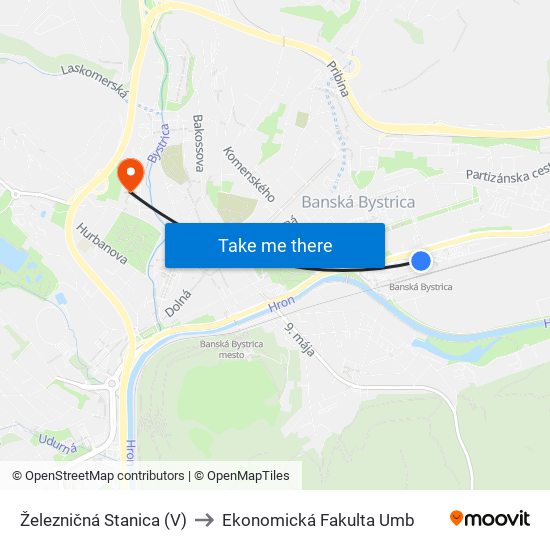 Železničná Stanica (V) to Ekonomická Fakulta Umb map