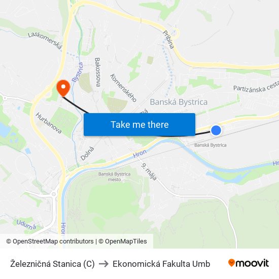 Železničná Stanica (C) to Ekonomická Fakulta Umb map