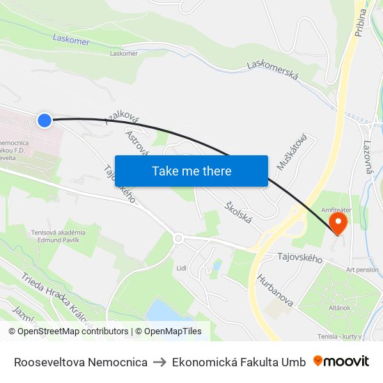 Rooseveltova Nemocnica to Ekonomická Fakulta Umb map