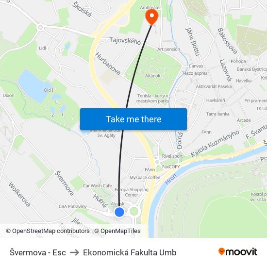 Švermova - Esc to Ekonomická Fakulta Umb map