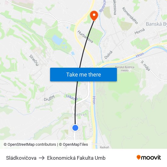 Sládkovičova to Ekonomická Fakulta Umb map