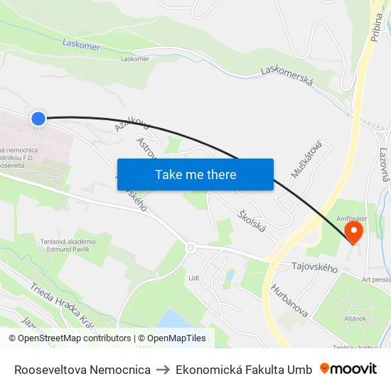 Rooseveltova Nemocnica to Ekonomická Fakulta Umb map