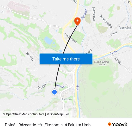 Poľná - Rázcestie to Ekonomická Fakulta Umb map