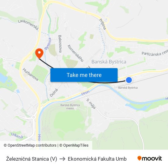 Železničná Stanica (V) to Ekonomická Fakulta Umb map