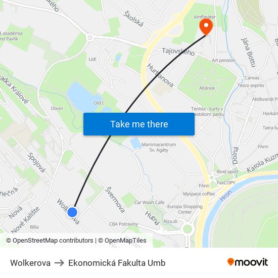 Wolkerova to Ekonomická Fakulta Umb map